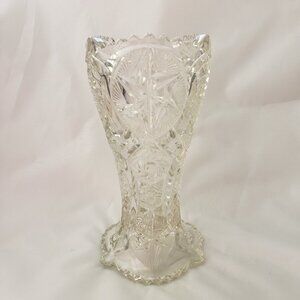 Vintage L.E. Smith Nortec Whirling Star Saw Tooth Edge Clear Glass Vase